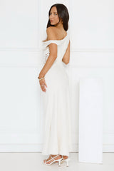 Pure Magic Linen Blend Off Shoulder Maxi Dress Cream