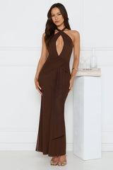 Daily Investment Halter Maxi Dress Brown