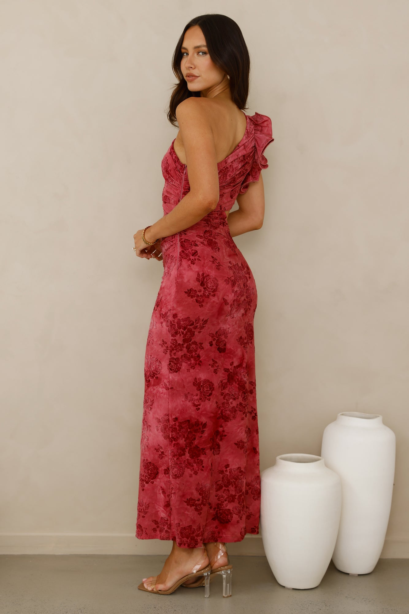 Mystique Beauty One Shoulder Maxi Dress Pink
