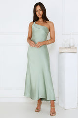 Romantic Tales Satin One Shoulder Maxi Dress Sage