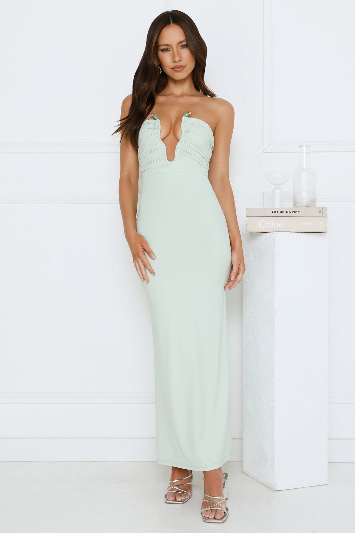 Hot Girl Social Strapless Maxi Dress Sage