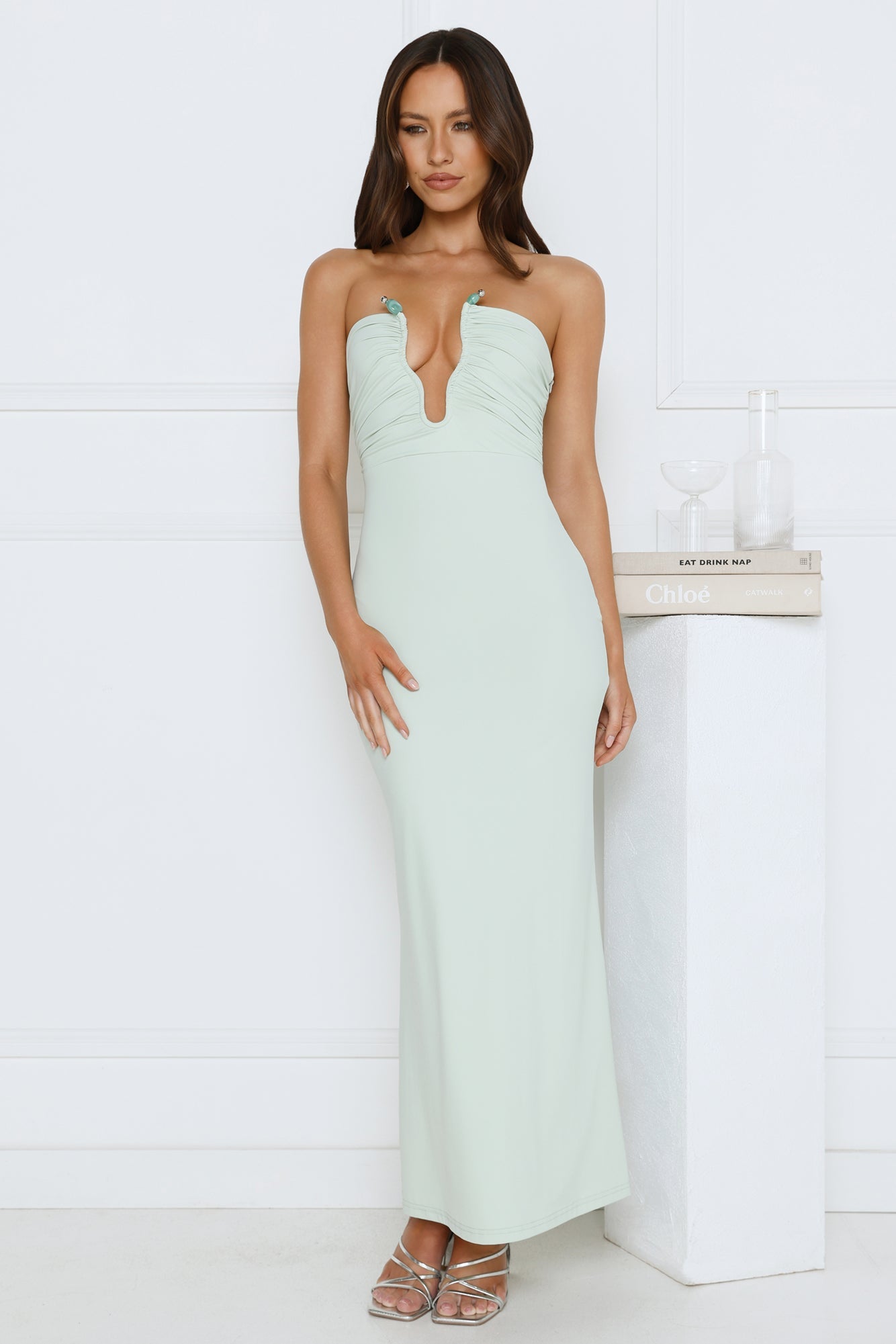 Hot Girl Social Strapless Maxi Dress Sage