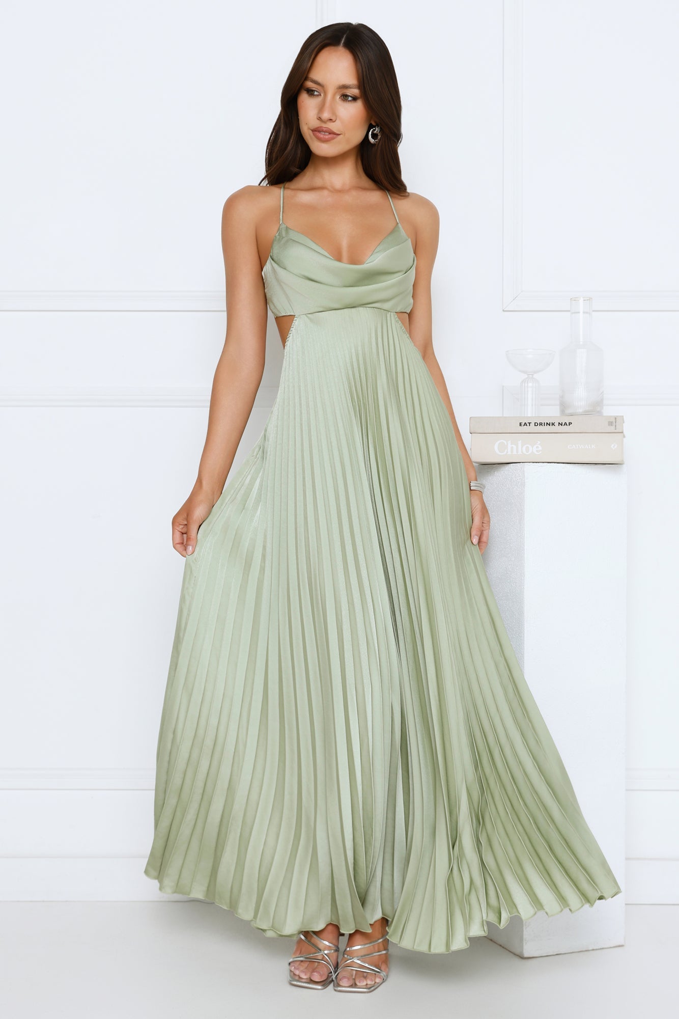 Prime Era Satin Maxi Dress Sage