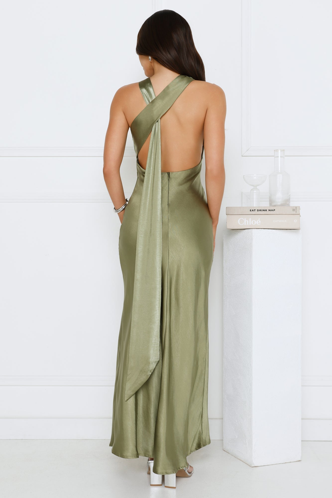 Glow Up Gal Satin Maxi Dress Green