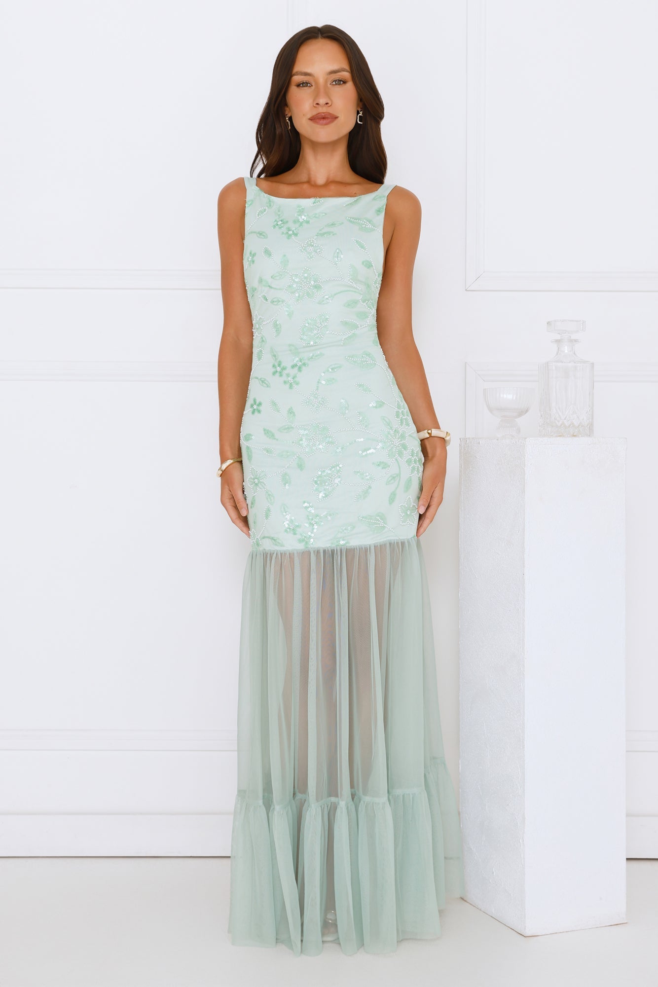 Pretty Girl Phase Mesh Maxi Dress Sage