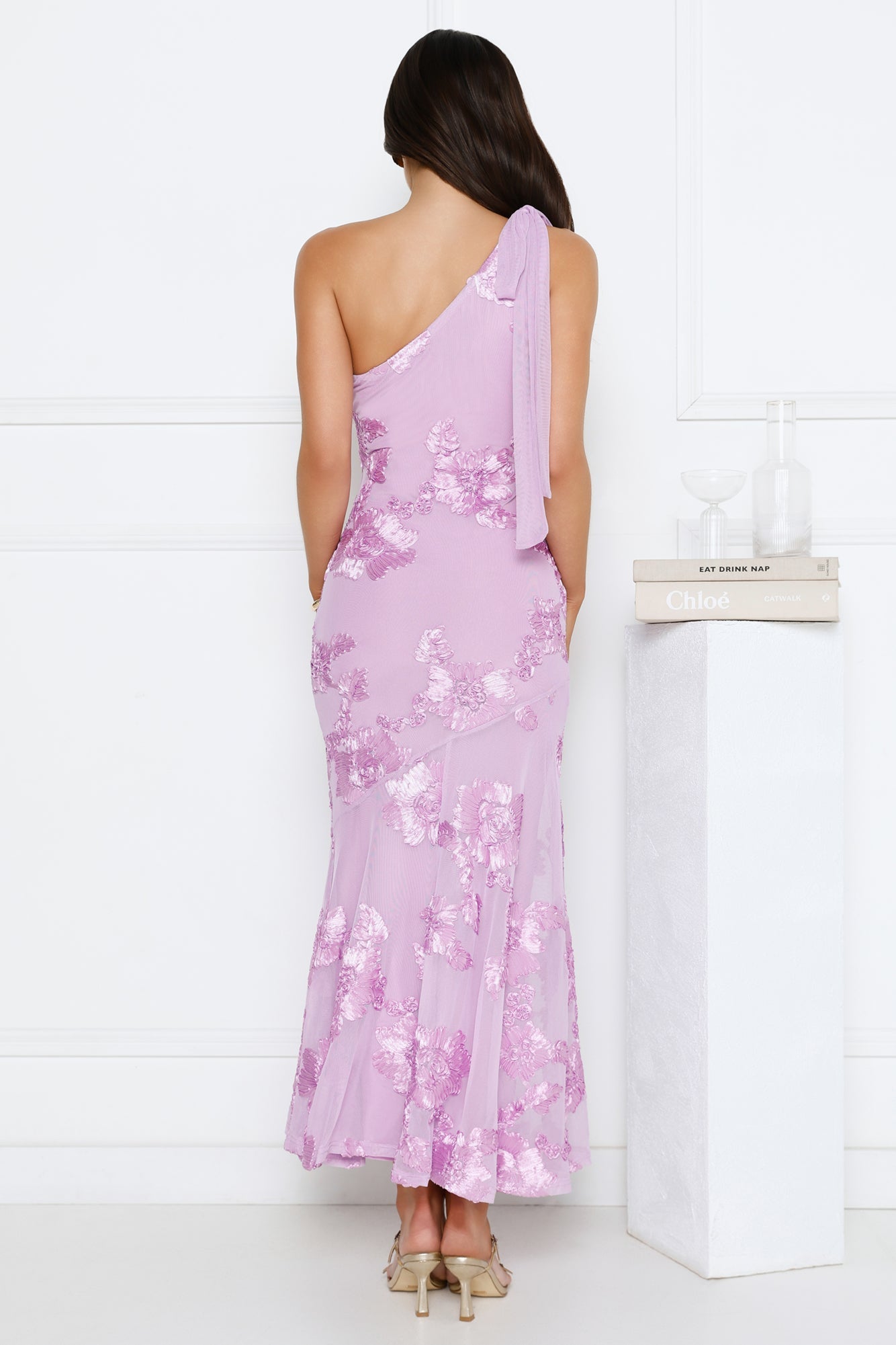 Glossy Girl One Shoulder Mesh Maxi Dress Lilac