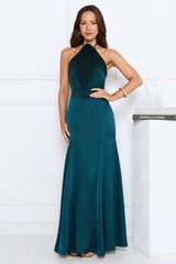 Glowing Sunrays Halter Maxi Dress Dark Green