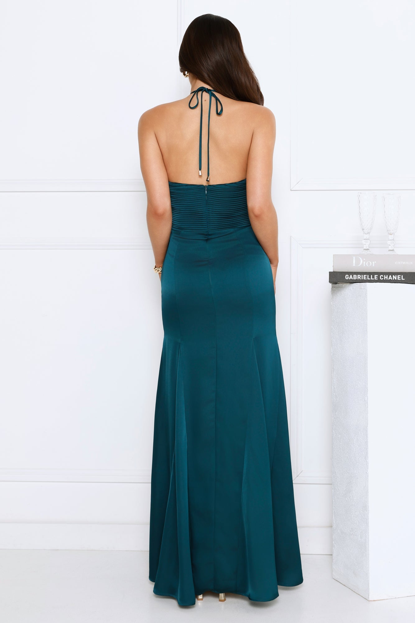Glowing Sunrays Halter Maxi Dress Dark Green