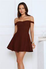 Waverly Off Shoulder Mini Dress Brown