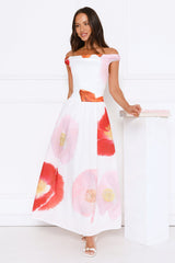Petal To The Party Off Shoulder Maxi Dress White