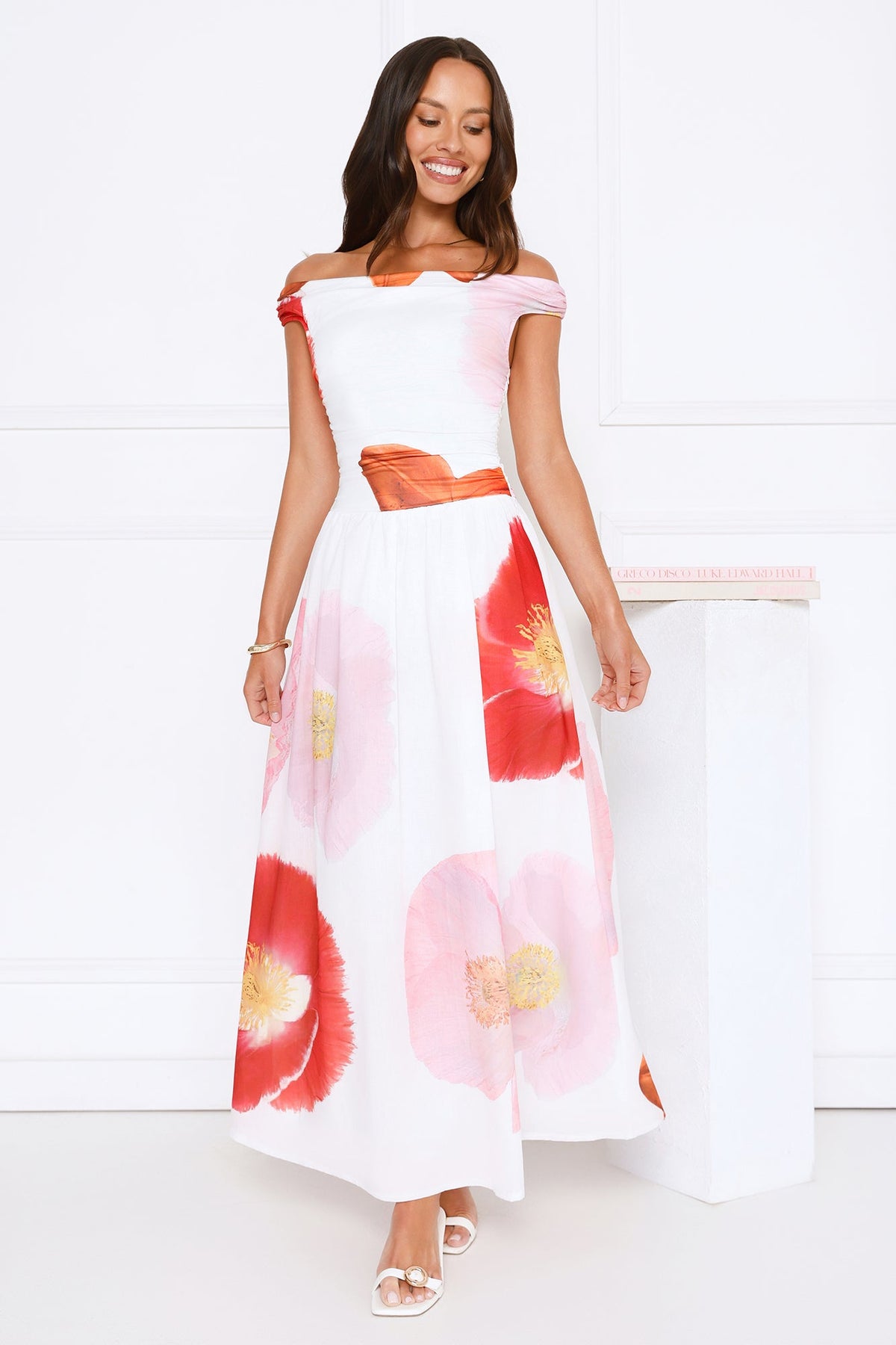 Petal To The Party Off Shoulder Maxi Dress White