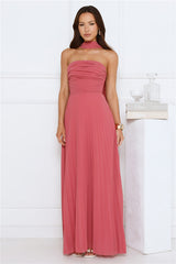 Sugar Babe Strapless Pleated Maxi Dress Rose