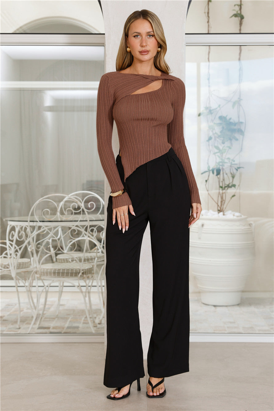 Off To Work Long Sleeve Top Brown