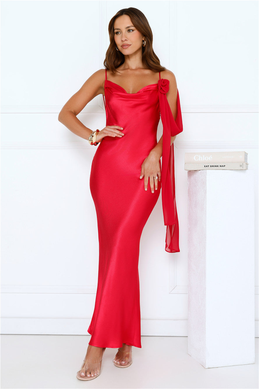 Lover Of Luxe Satin Maxi Dress Red