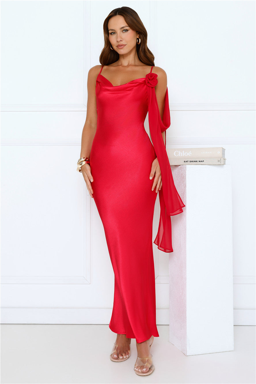 Lover Of Luxe Satin Maxi Dress Red