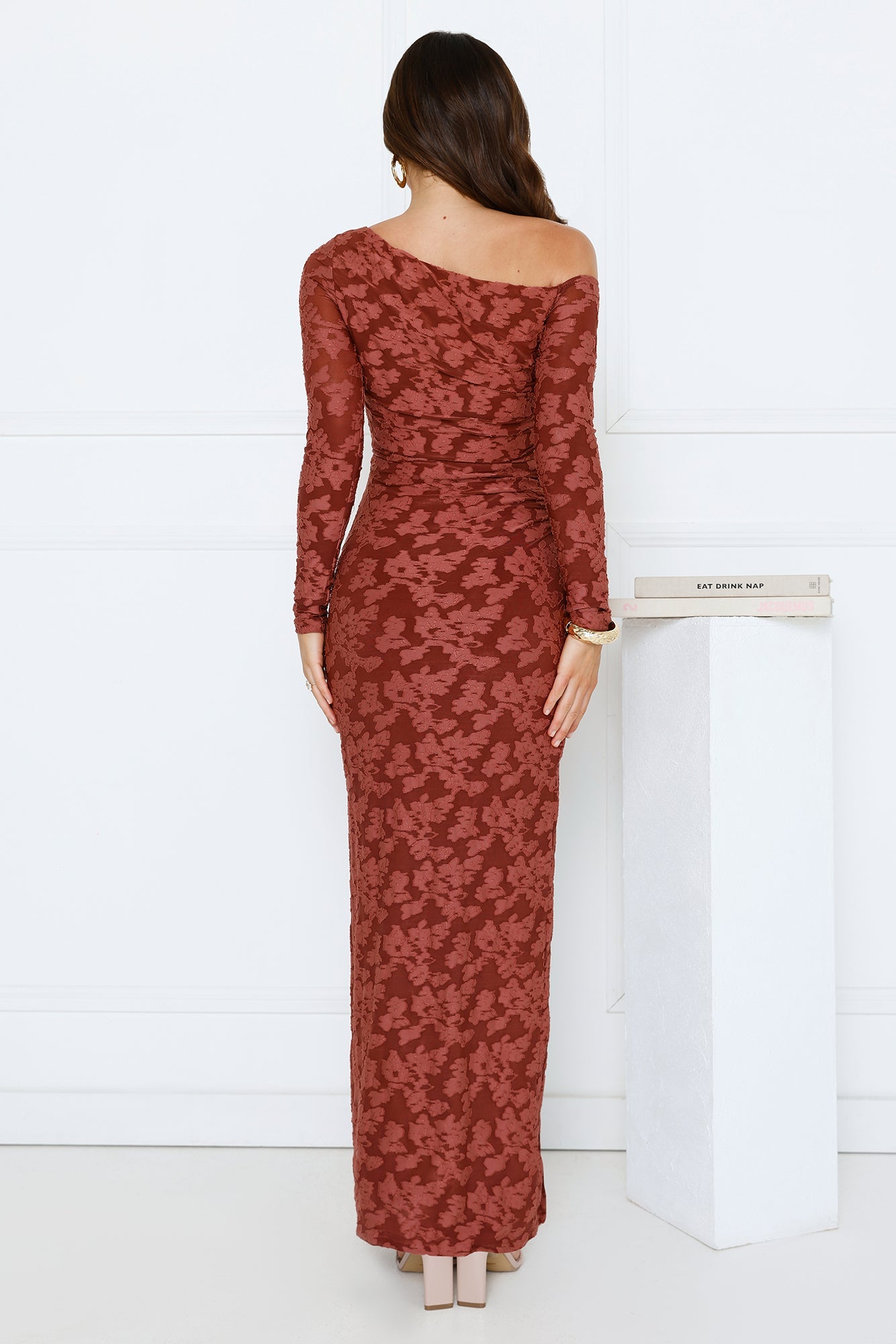 Aurora Lullaby Off Shoulder Maxi Dress Rust