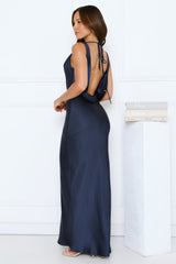 Seen For You Cowl Neck Satin Maxi Dress Dark Navy