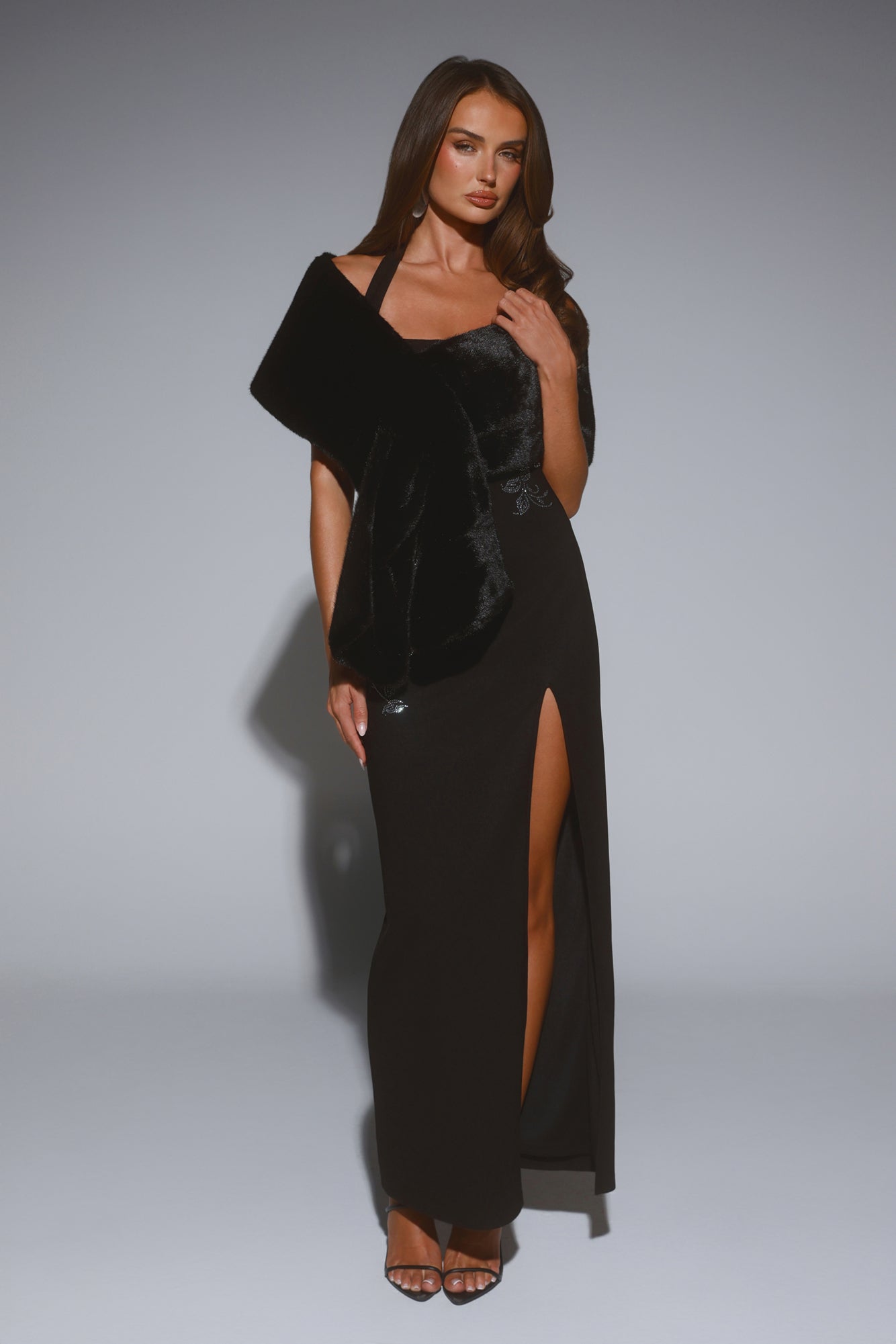 Hollywood Nights Faux Fur Shawl Wrap Black