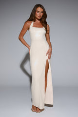 Glimmer Game Sequin Maxi Dress Beige