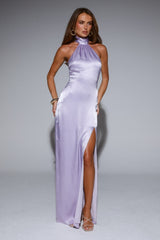 Effortless Luxe Halter Satin Maxi Dress Lilac