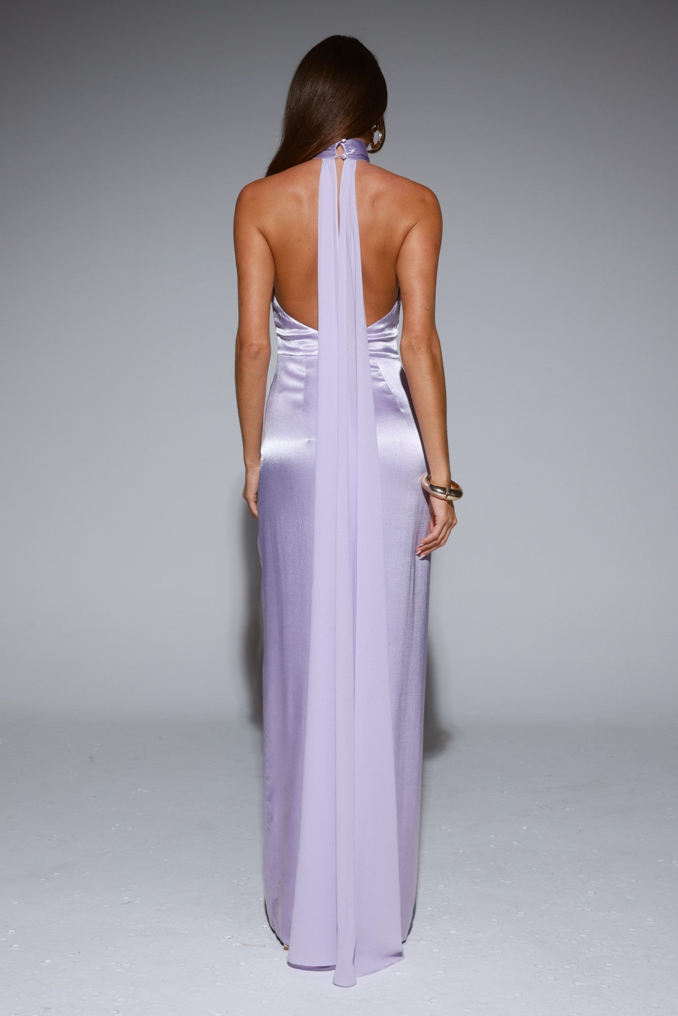 Effortless Luxe Halter Satin Maxi Dress Lilac