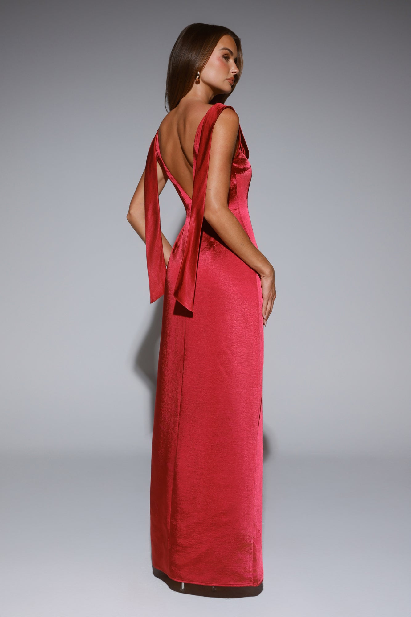 Stylish Slip Satin Maxi Dress Wine