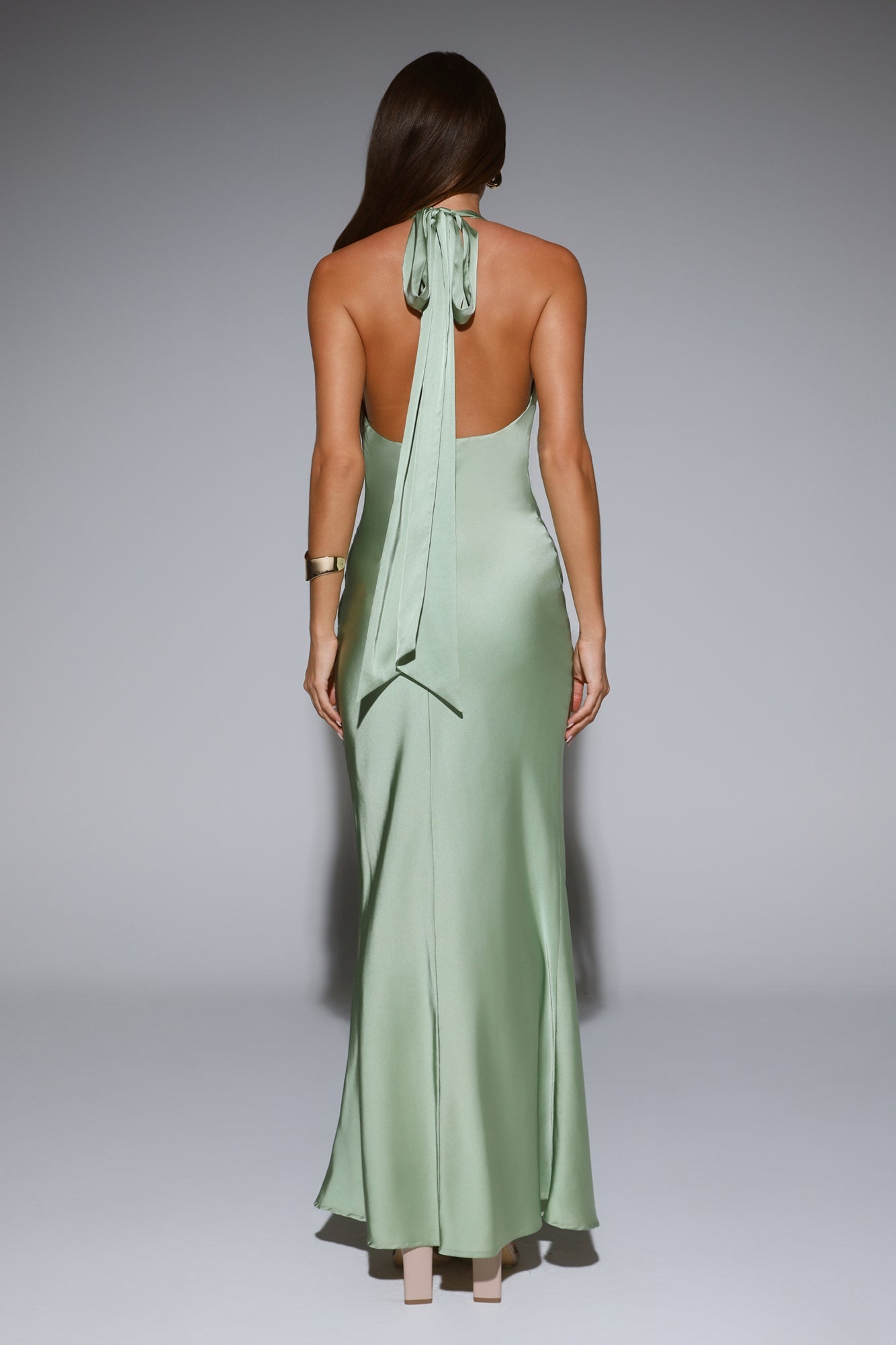 VIP Energy Satin Scarf Halter Maxi Dress Sage