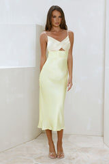 Spellbinding Satin Midi Dress Yellow