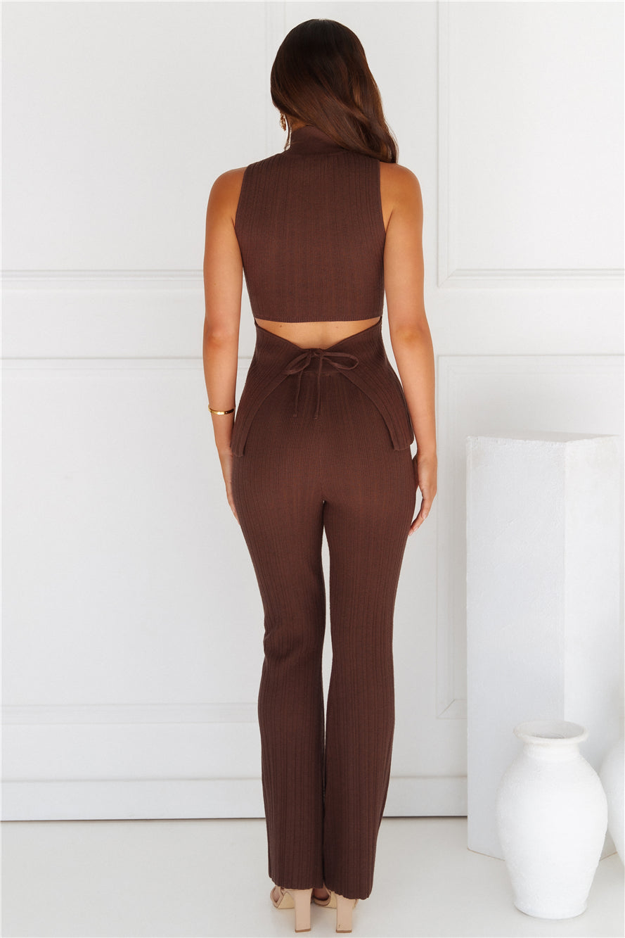 Star Power Ribbed Turtle Neck Top Brown