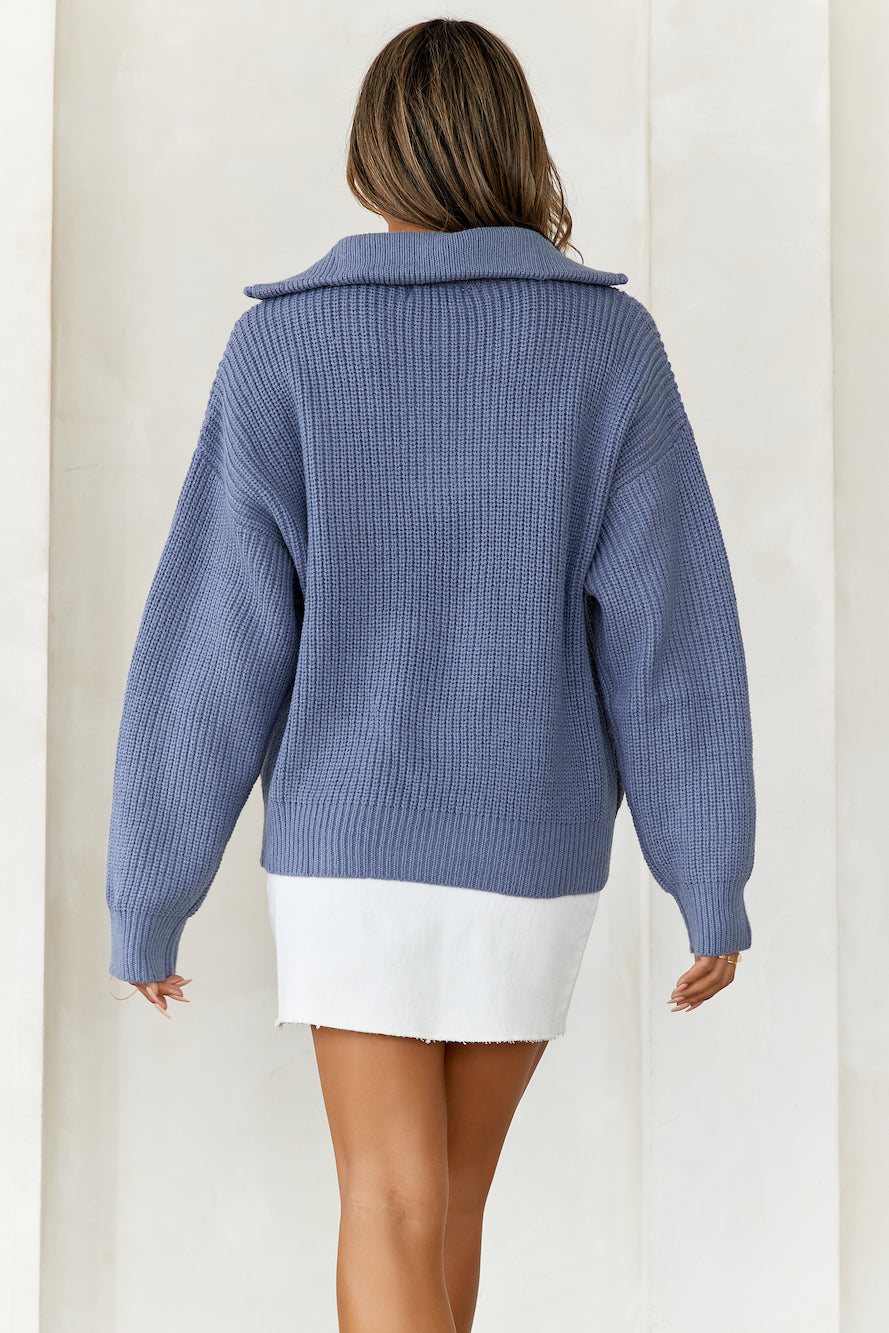 Snowfall Knitted Half Zip Sweater Blue