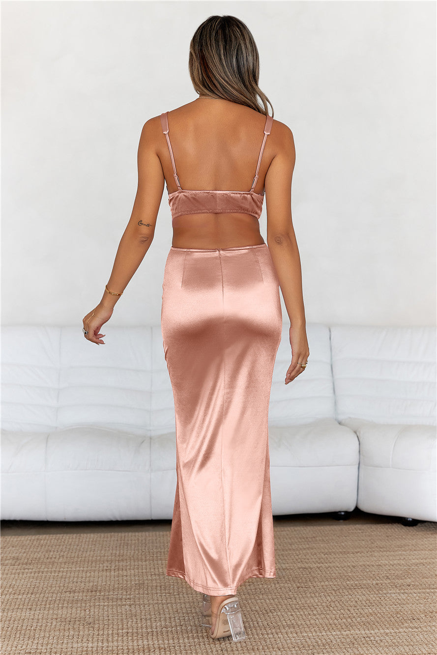 Sunset Views Satin Midi Dress Brown