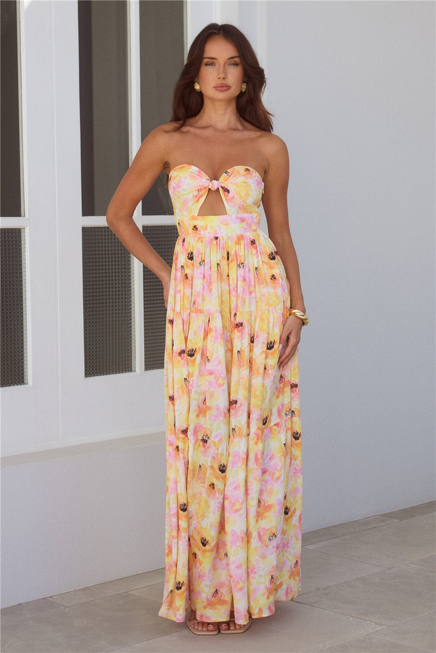 Sunlit Romance Strapless Maxi Dress Print