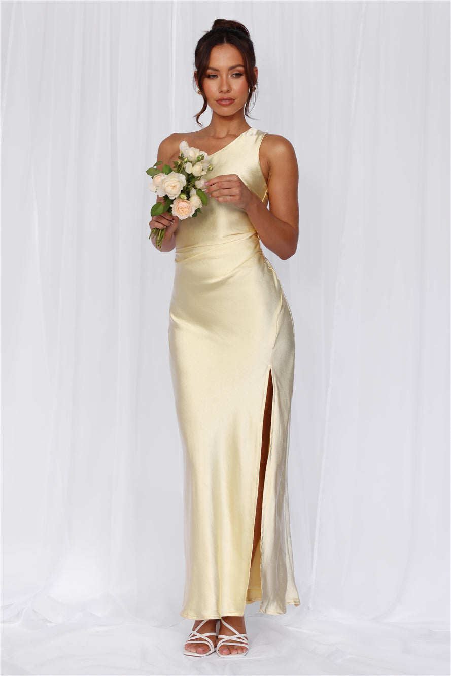 The Aurora One Shoulder Satin Maxi Dress Yellow