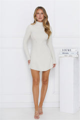 Winter Party Knit Long Sleeve Mini Dress Cream