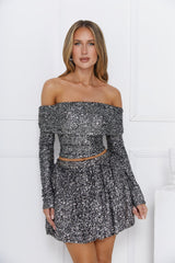 Shiny Side Bubble Mini Skirt Gunmetal