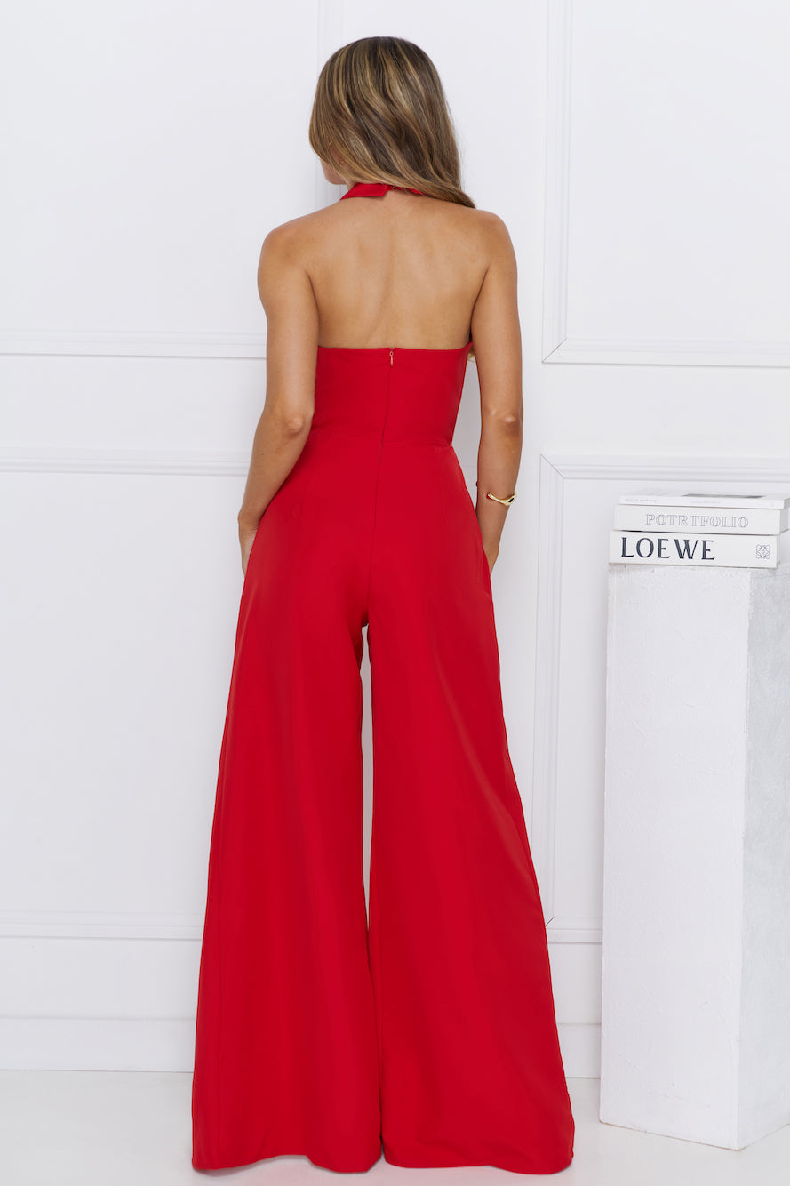 Vibrantly Modern Halter Jumpsuit Red
