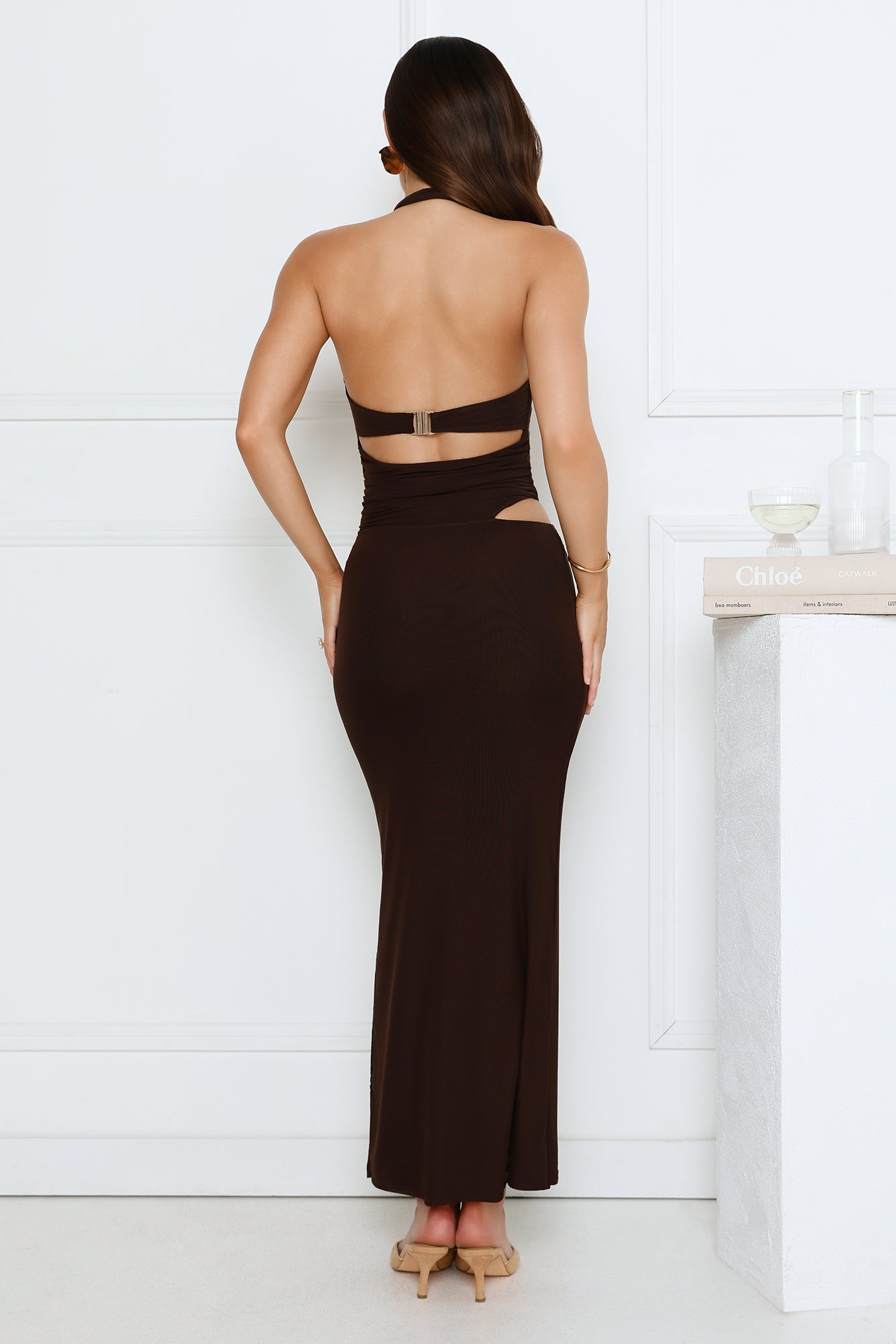 Midnight Élan Halter Maxi Dress Brown